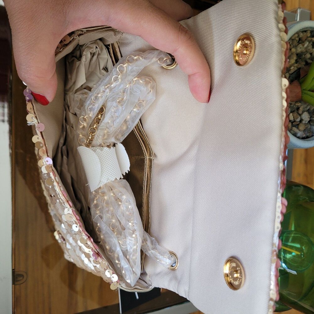 Nicole Miller Gold Quilted Sequin Mini Bag with Chain Strap Purse Crossbody NWT - Picture 8 of 10